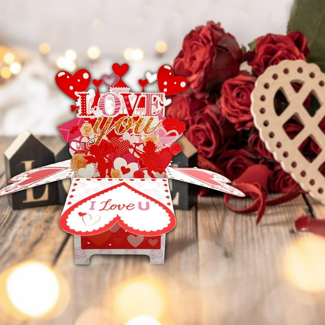 Desktop Decor Greeting Cards Up Greething Cards Valentine's Day Cards 3d Up Cards Up Cards Flower Basket Eject Card (LOVE YOU)