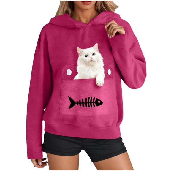 Yievot Cat Pouch Hoodies for Women Kangaroo Pocket Dog Pouch Sweatshirts Pet Carrier Pullover Long Sleeve Fall Sweatshirt