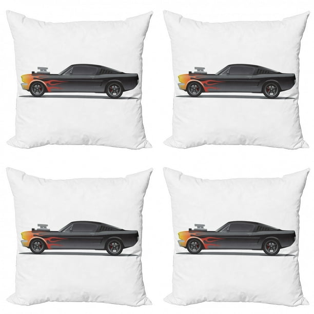 Cars Throw Pillow Cushion Case Pack of 4, Custom Design Muscle Car with