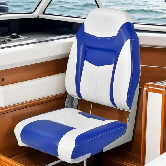 Topcobe High Back Folding Boat Seats with Blue White Sponge Cushion and Flexible Hinges, Waterproof Fishing Captain Boat Seats, Blue