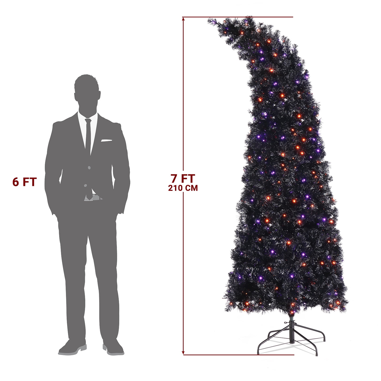 7ft Wizard Hat Shape Automatic Christmas Tree 1050 PVC Branches, 400 LED Lights 10 Functions with Iron 4-Leg Base Remote