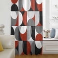 thumbnail image 6 of Red Grey, Sheer Curtains 45 Inches Long, Abstract Retro Middle Century Geometric Art Light Filering Curtains, Breathable Simi Curtain Privacy Drapes for Kitchen Bathroom Small Window Treatment, 6 of 9