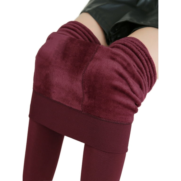 Woman Winter Warm Leggings Thicken Elasticity Thermal Up Pants Solid Color  Stretchy Cold Weather Casual Leisure Trousers Wine Red XL