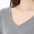 thumbnail image 4 of Womens V Neck Cropped T Shirts Long Sleeve Basic Tee Tops Loose Fit Fall Outfits 2025 Fashion Casual Loose Blouses Dark Gray M, 4 of 4