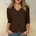 thumbnail image 2 of Razzly Women's V Neck 3/4 Sleeve Casual T Shirt Soft Comfortable Basic Top Stylish Loose Fit Tee For Everyday Wear(Coffee,M), 2 of 5