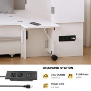 Advwin Full Size Murphy Bed with Motion Sensor Lights & Charging Station, Foldable Hideaway Murphy Cabinet Bed with Storage