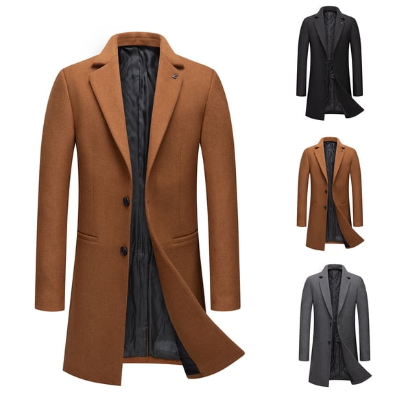 Hinvhai Mens Wool Blend Coat Winter Trench Coats Notched Lapel Collar Single Breasted Overcoat Classic Peacoat with Pockets Gray 10(XL)