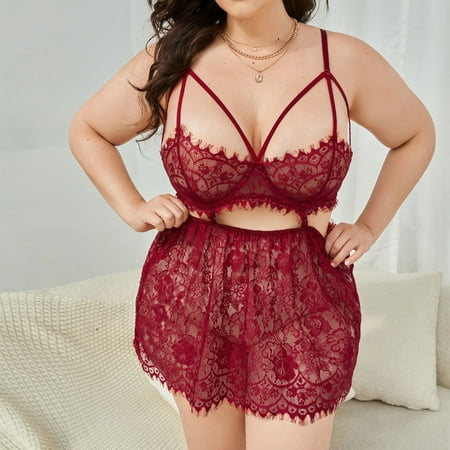 

Raeneomay Womens Underwear Deals Clearance Ladies Cute Girl Solid Underwear Condole Belt Nightgown Lace Deep V Suit