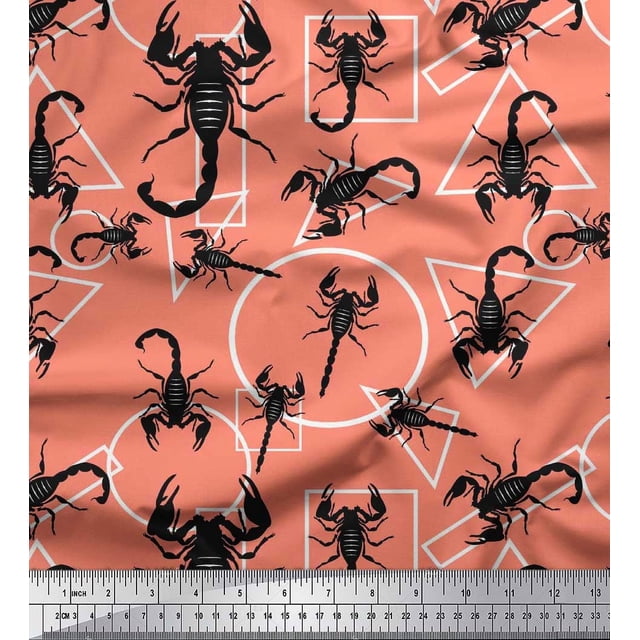 Soimoi Cotton Cambric Fabric Geometric Shapes & Scorpion Insects Decor Fabric Printed Yard 56 Inch Wide
