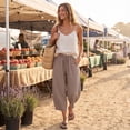 thumbnail image 4 of Petite Capri Pants Womens Wide Leg Palazzo 2026 Summer Casual Pull on High Waisted Barrel Lounge Flowy Cropped Beach Work Trousers Khaki 2XL, 4 of 7