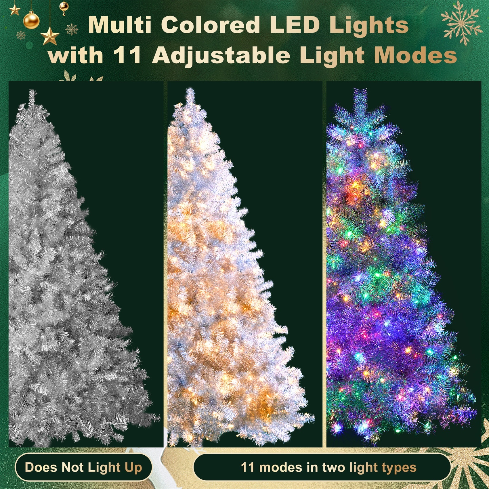 Alvantor 6Ft Pre-Lit Artificial Christmas Tree Hinged Full Tree with 300 LED Lights for Holiday Decoration Sliver