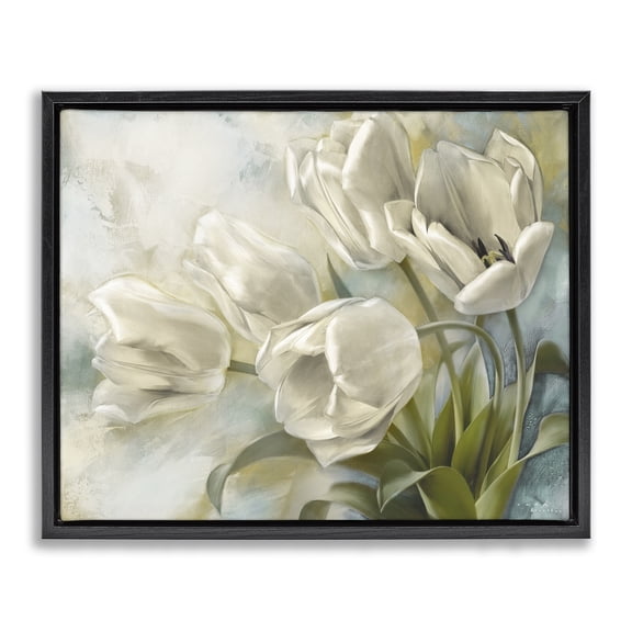 Stupell Industries Curling Tulip Blooms Plants & Flowers Painting Black Floater Framed Canvas Art Print Wall Art, 21 x 17