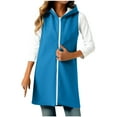 thumbnail image 2 of Women's Long Fleece Hooded Vests Winter Thermal Sleeveless Jacket Casual Loose Side Slit Hem Knee Coat Outerwear New Sleeveless Vests Jacket for Women Light Blue M, 2 of 6