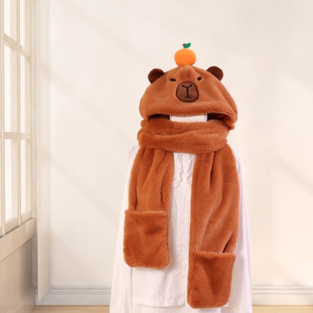 Gorro y bufanda cálidos,Conjunto de guantes y bufanda con gorro de 3 en 1,Gorro de felpa suave y cálido con capucha de animal,Gorros de disfraz,bufandas con capucha de felpa,gorros