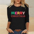 thumbnail image 2 of Pisexur Joyeux Noël T-Shirts pour Femmes Col Rond Manches 3/4 Mode Vacances Tee Tops Mode Ample Automne, 2 of 4