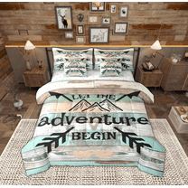 Feelyou Rustic Camping Car Bedding Comforter Set 7-Piece for Teen, Rustic Hunting Fishing King Bedding Sets, Jungle Adventure Reversible Bed Sheets, Super Cozy Room Decor