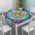 thumbnail image 3 of Colorful Tie Dye Circular Pattern Square Fitted Tablecloth with Elastic Edge,Square Table Cover,Washable Elastic Table Cover for Home Kitchen Party Decor 36"x36", 3 of 6