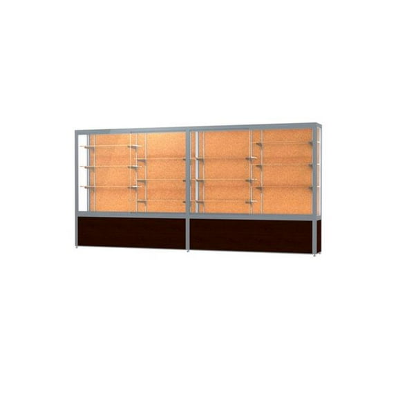 Waddell 10412CK-SN-W Challenger 144 x 66 x 16 in. Walnut Vinyl Base Display Case, Cork Back - Satin