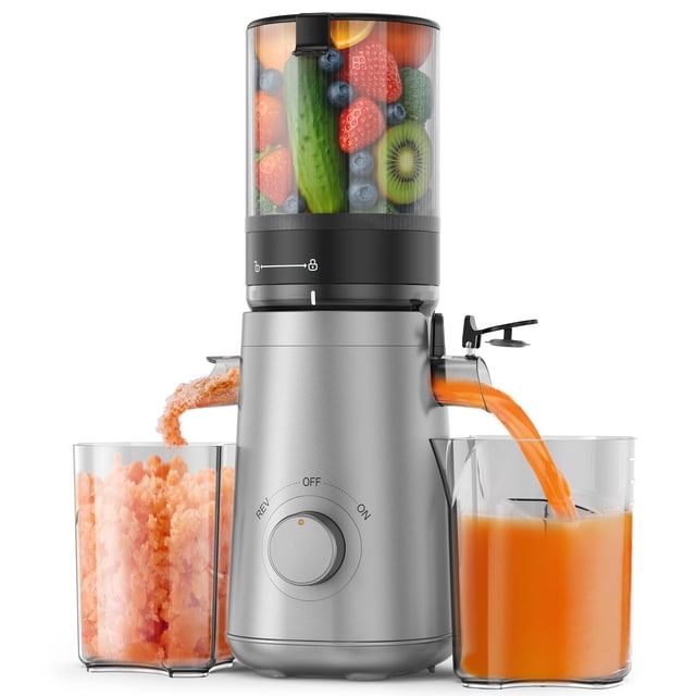 Cold Press Juicer Machines with 5.8" Large Feed Chute, Juicer for Whole Vegetables & Fruits, High Juice Yield (Grey)
