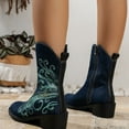 thumbnail image 6 of jsaierl Women's Embroidered Western Cowboy Boots Denim Stitched Mid Calf Chunky Heel Pull-Up Boots Pointed Toe Classic Cowgirl Short Booties, 6 of 9
