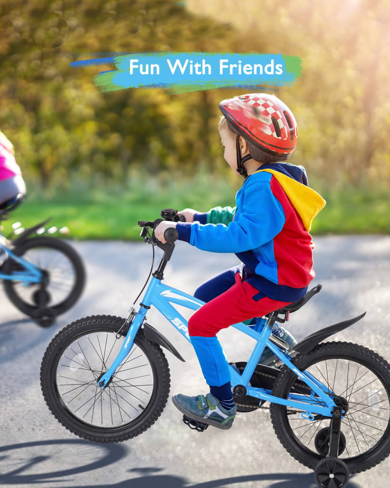 Naipo 16 Inch Kids Bike Girls and Boys Blue Kid Bicycle with Kickstand and Training Wheels