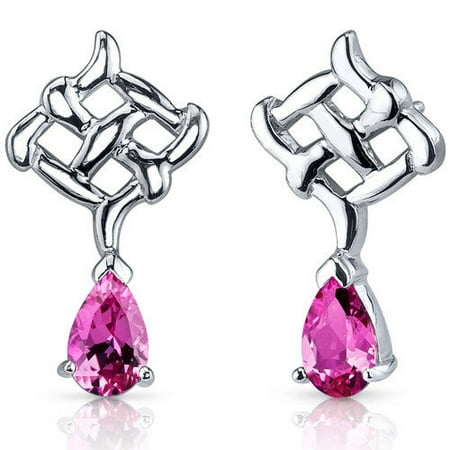 Oravo Ornate Exuberance 2.00 Carats Pink Sapphire Pear Shape Earrings in Sterling Silver
