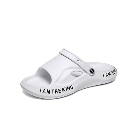 

SIMANLAN Mens Slides Summer Slide Sandal Beach Sandals Indoor Outdoor Quick Dry Casual Shoes Pool Slip On White 5.5
