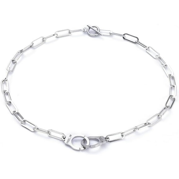 1Pcs Handcuffs Shape with Word 304 Stainless Steel Chain Necklaces Minimalist Chain Necklace Choker with Interlocking and Toggle Clasps for Women Jewelry Gift Stainless Steel Color 17.7 inch