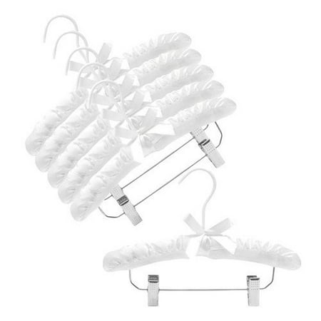 White Satin Padded Hangers - Children's Satin Padded Hangers w/ Clips (White)