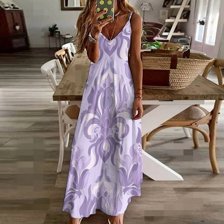 ZZZHY Lavender Purple Jacquard 280 Women s Casual Halter Maxi Dress Backless Sundress Loose Flowy for Summer Beach Travel Vac Walmart