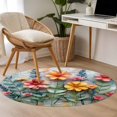 thumbnail image 5 of 3.3ft Round Rug, Spring Floral Non-Skid Rubber Backing Large Area Rugs - Living Room Bedroom Home Office, Farmhouse Flowers Summer Botanical Indoor Floor Mat Carpets Washable Rug, 5 of 9