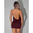 thumbnail image 2 of Burgundy X GloRilla High Neck Backless Ruffle Mini Bodycon Dress Club, 2 of 6