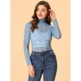 thumbnail image 2 of Blusa de encaje floral Allegra K con cuello simulado de manga larga para mujer Azul polvoriento L, 2 of 5