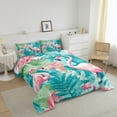 thumbnail image 3 of Erosebridal Ensembles de Couette Tropicale Flamant Rose Format Simple, Couettes et Duvets Feuilles de Palmier, Réversible 2 Pcs, 3 of 7