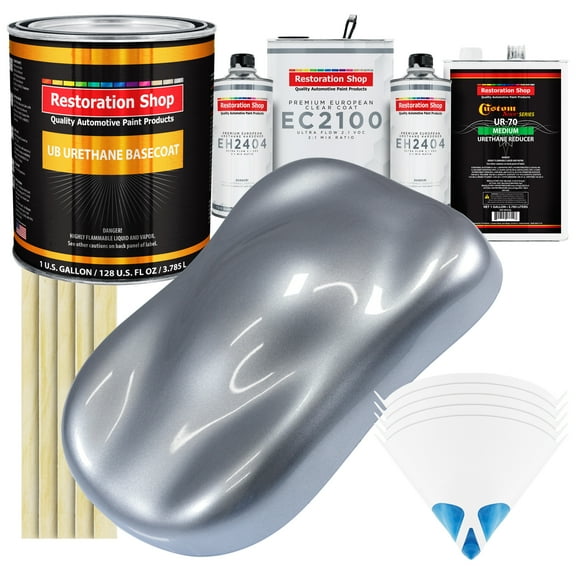 Restoration Shop - Cool Gray Metallic Urethane Basecoat with European Clearcoat Auto Paint - Complete Gallon Paint Color Kit - Automotive Refinish Coating