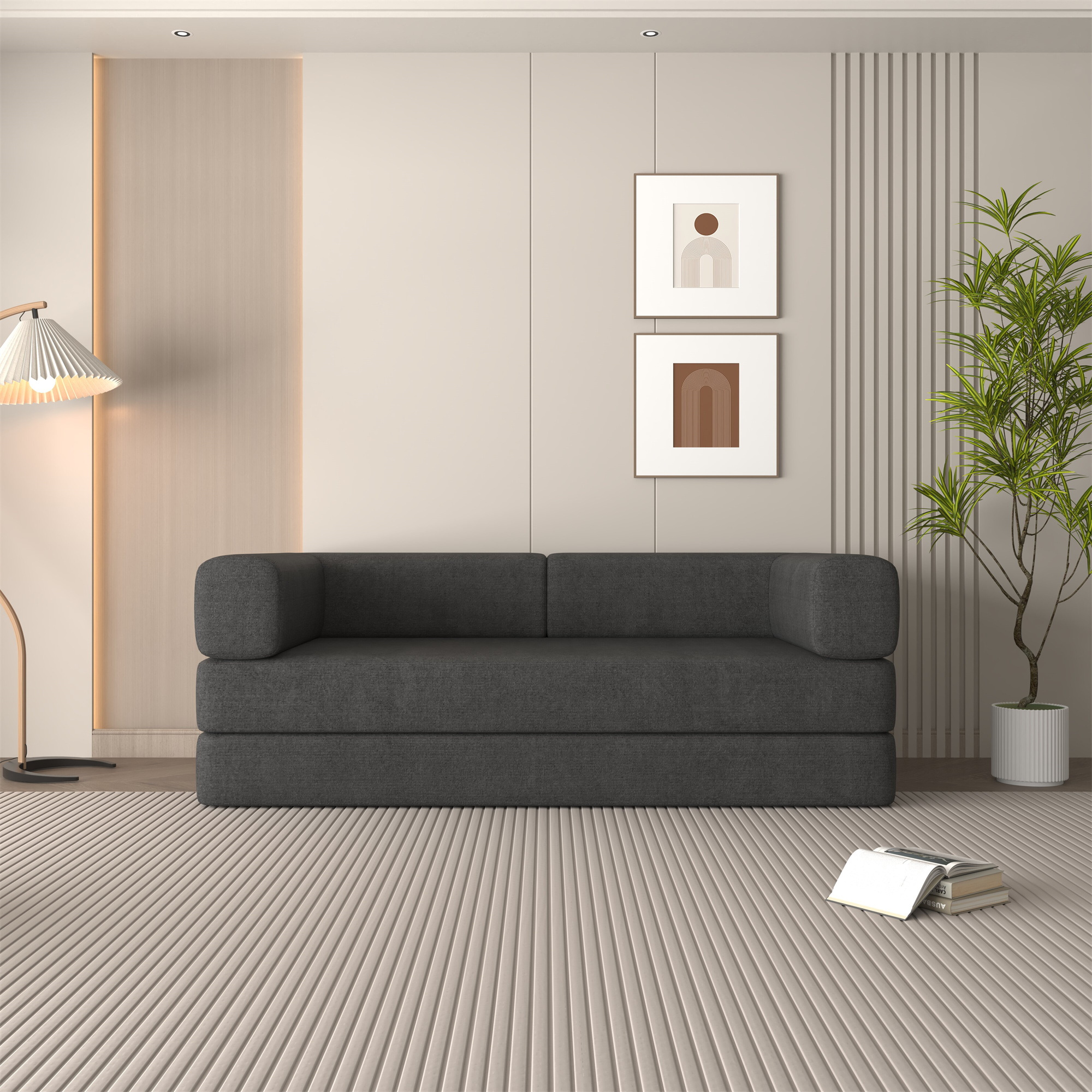 Aukfa Convertible Sleeper Sofa King Size Floor Futon Couch Bed for Living Room Bedroom, Corduroy, Gray