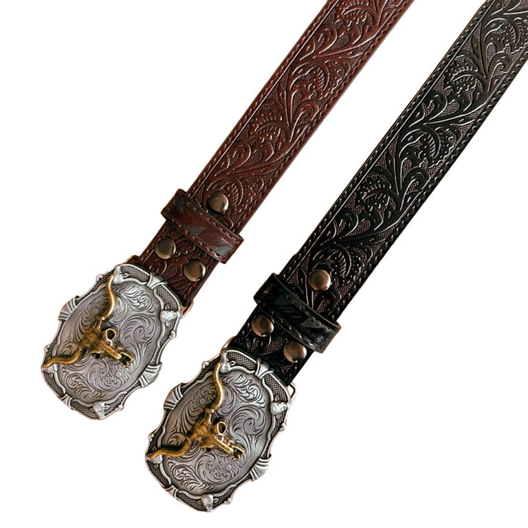 TIANZEN Western Cowboy Belt Bull Head Big Buckle Trend Retro Youth