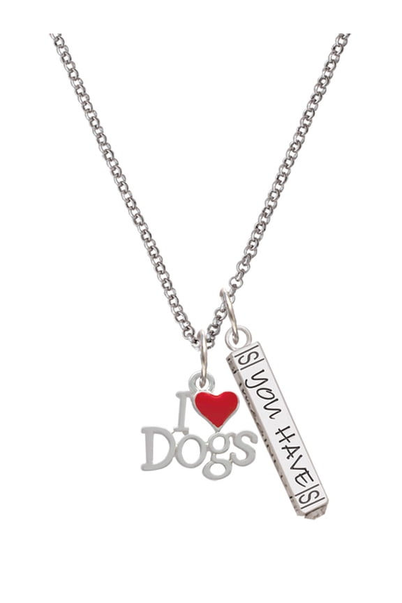 Silvertone I love Dogs with Red Heart Silvertone Live the Life You Have Imagined Bar Charm Necklace, 23"