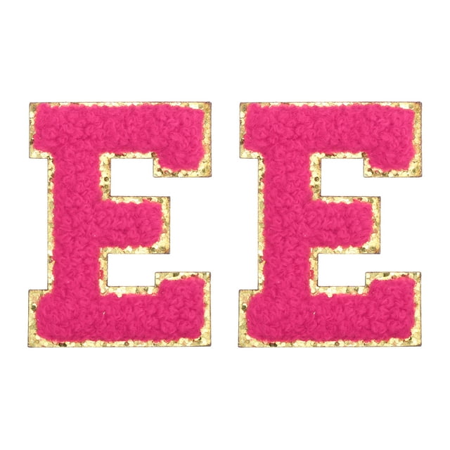 Parche de letra Uxcell Chenille de 2.2" autoadhesivo letra E para reparación de ropa (Rojo Rosa, paquete de 2)