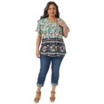 thumbnail image 3 of DARING DIVA Women's Plus Keyhole Ruffle Boho Floral Top 1X Beige, 3 of 6