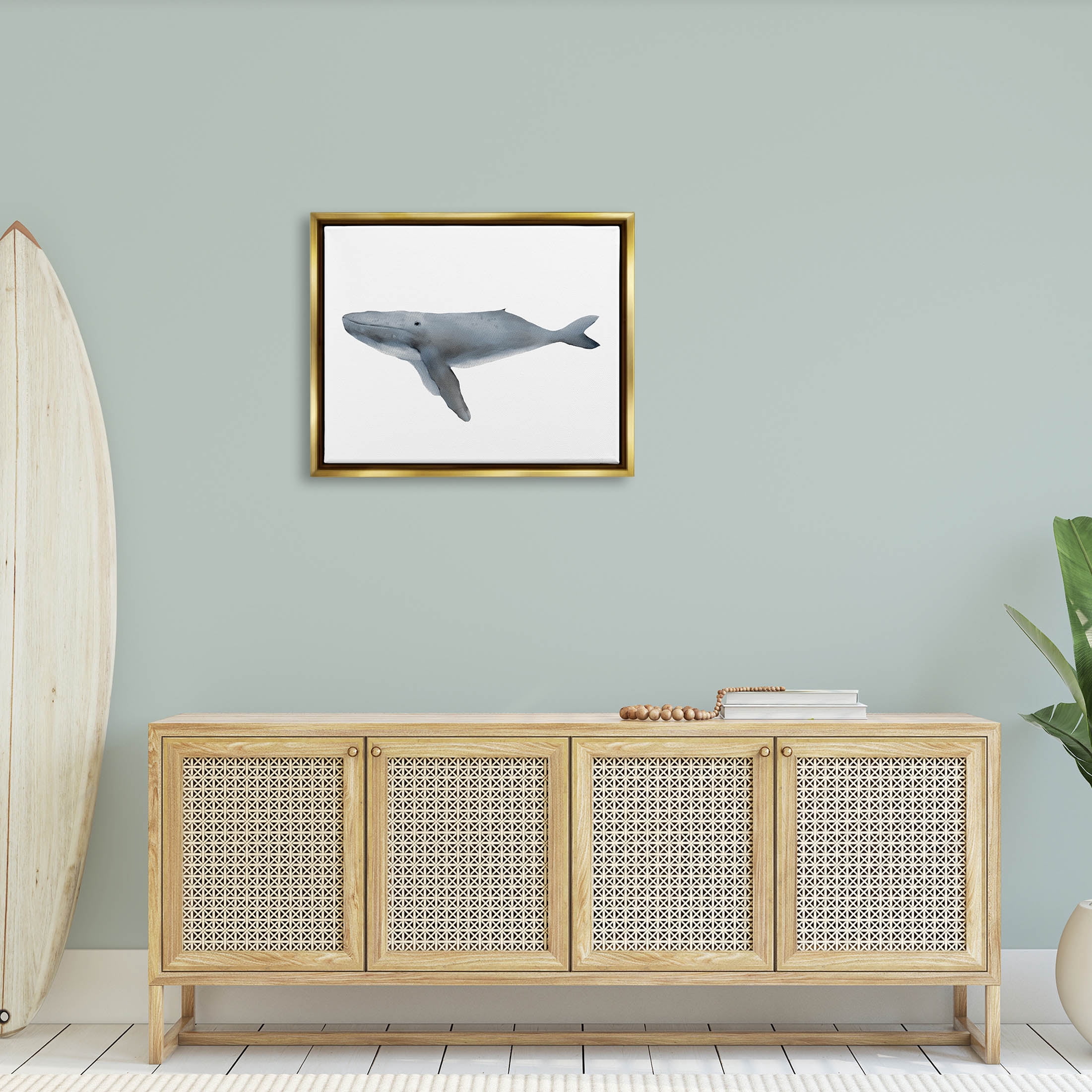 Stupell Industries Marine Whale Casual Sea Life Graphic Art Metallic Gold Floating Framed Canvas Print Wall Art, Design by Leah Straatsma