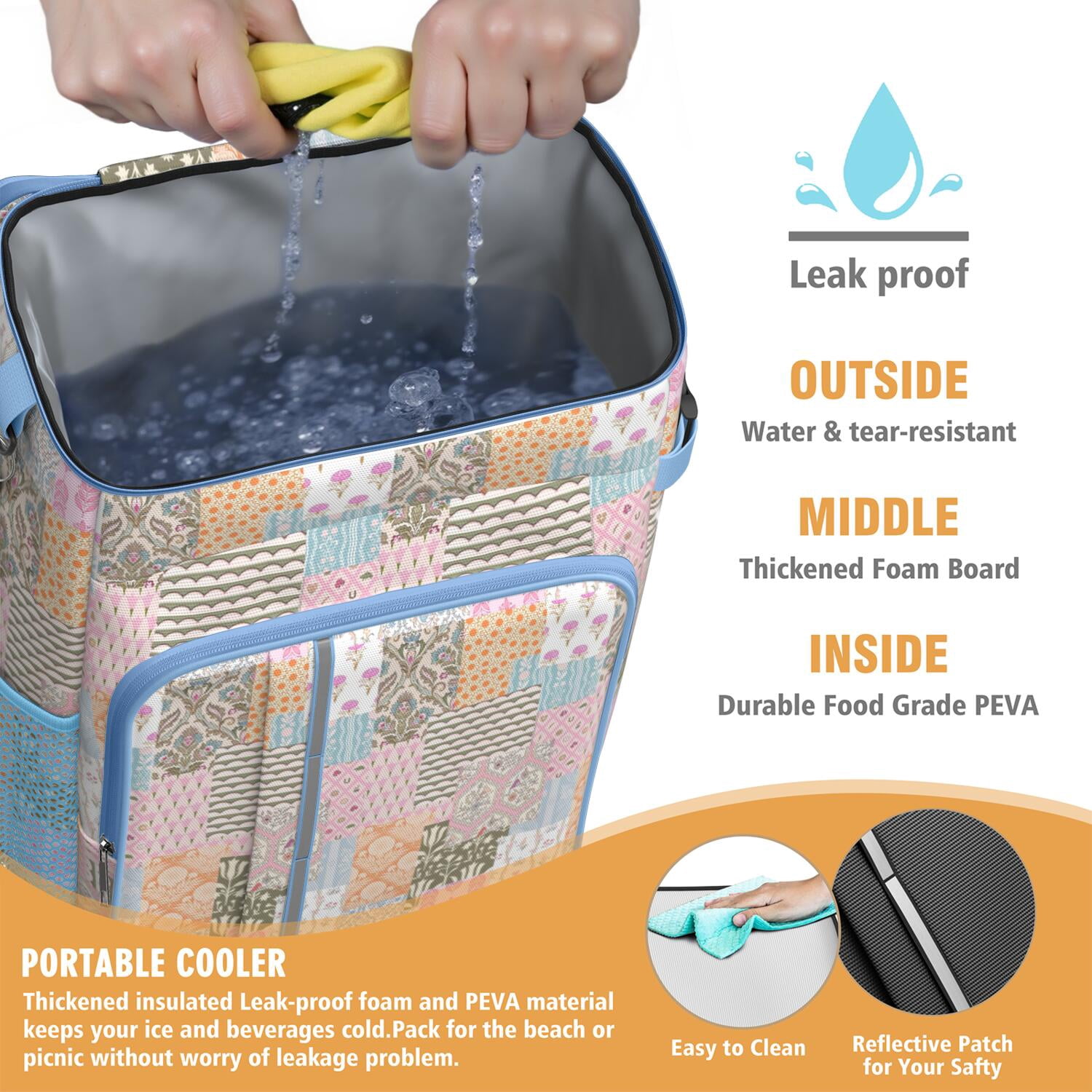 Travel Cooler Bag - Pioneer Flower Camping Beer Cooler Backpack with Bottle Opener- Waterproof Insulated Picnic Backpacks - Cooler Bag for Beach