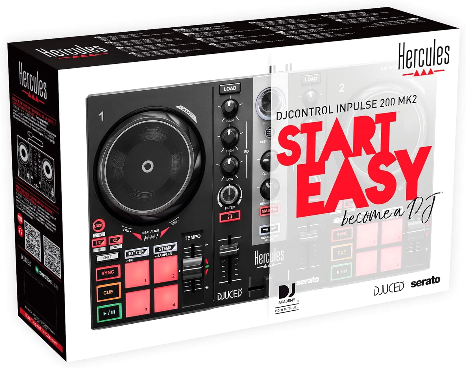 Hercules DJControl Inpulse 200 MK2 — Ideal DJ Controller for Learning to Mix — Software and Tutorials Included, Black