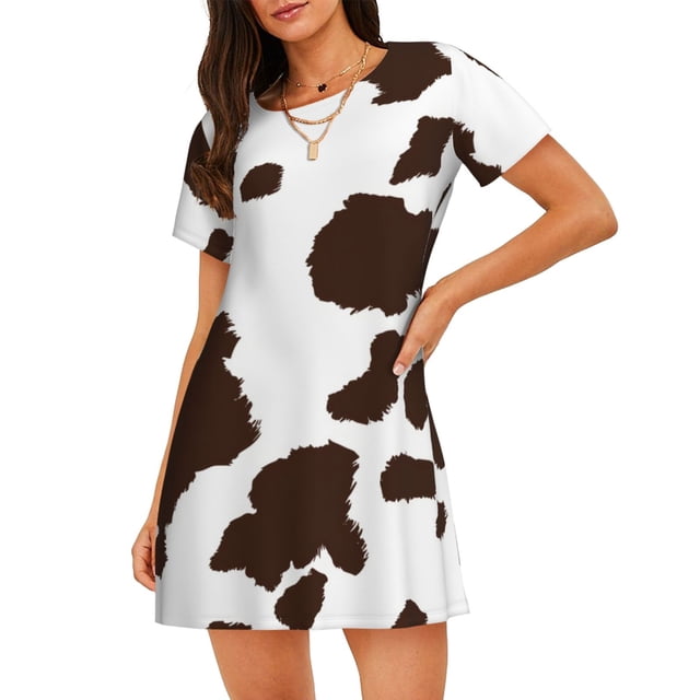 Fotbe Brown Cow Bata de Dormir para Mujer con Estampado, Camisón de Algodón de Manga Corta, Ropa de Dormir Casual