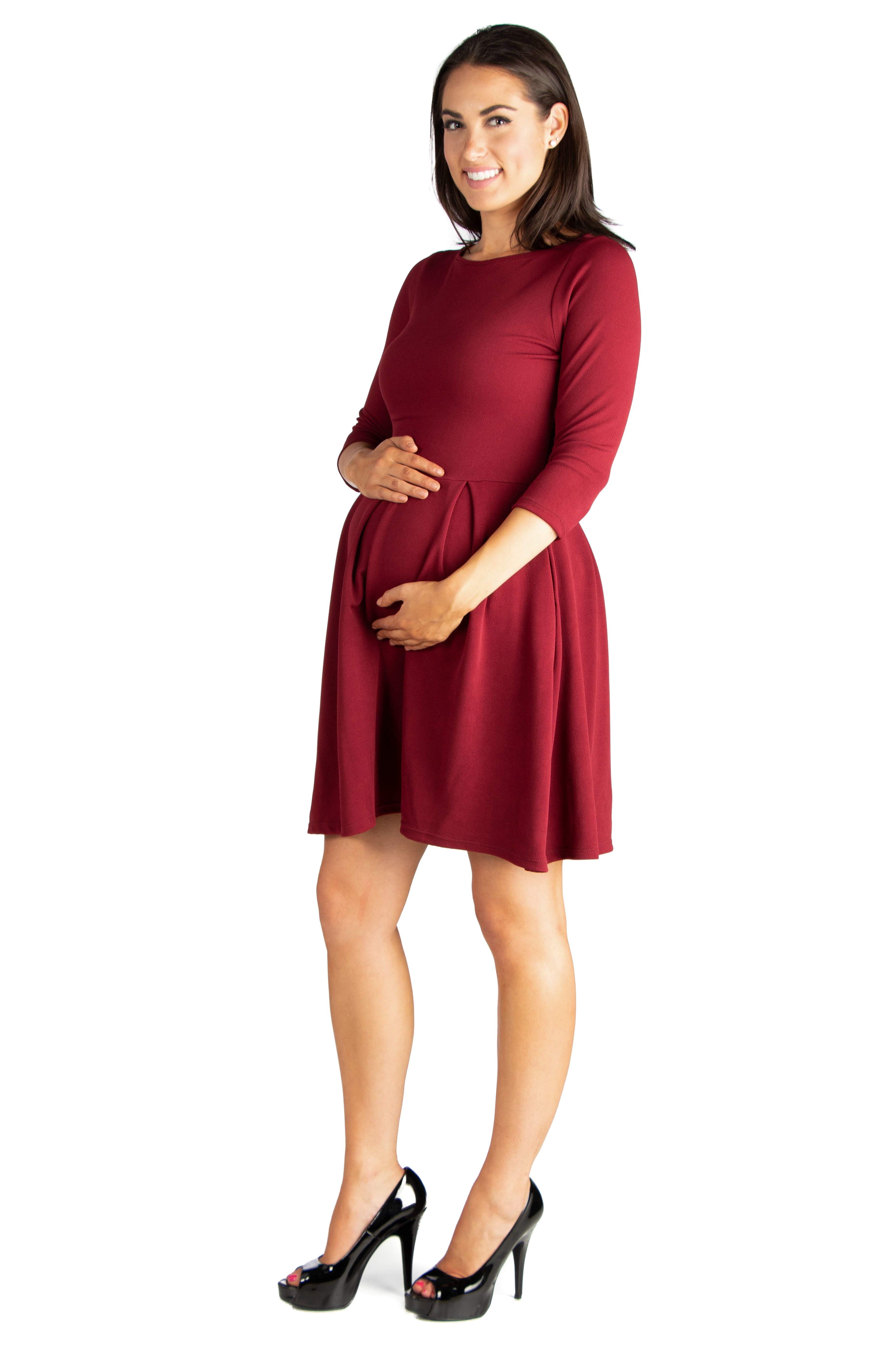 24/7 Comfort Apparel Perfect Fit and Flare Maternity Pocket Dress