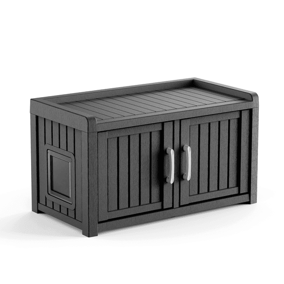 Resin Cat Litter Box Enclosure - Hidden Multi-Functional Furniture with Double Doors, Waterproof UV-Resistant, Spacious Odorless Design for Indoor Outdoor Use