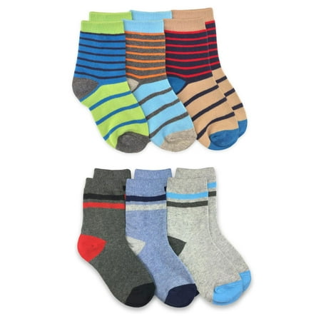 Jefferies Socks Boys Socks, 6 Pack Multi Stripe Fashion Pattern Crew Sixes XS - M