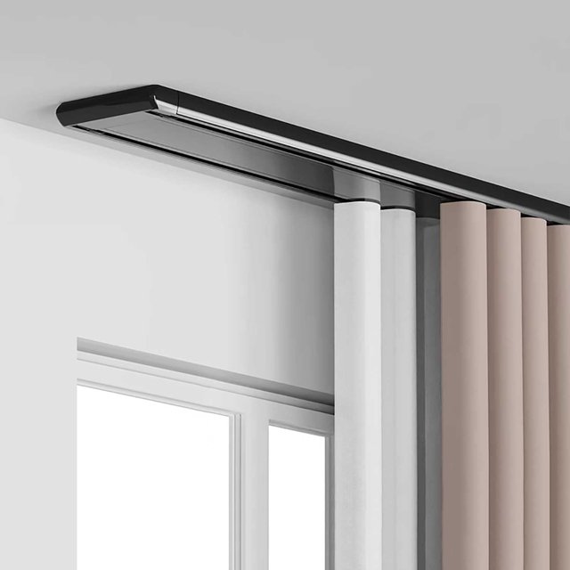 Heavy Duty Drop Ceiling Curtain Track Ceiling Curtain Track Set Double Row Curtain Track Silent Curtain Track Room Divider Curtain Track for Privacy Living Room Bedroom Hospital(Black,300cm(9.8ft))