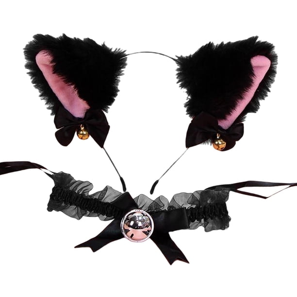 Collar con diadema de , de disfraz de cosplay, adornos, diadema, aro para el pelo con Negro Yuyangstore Cintas para el pelo con orejas de gato