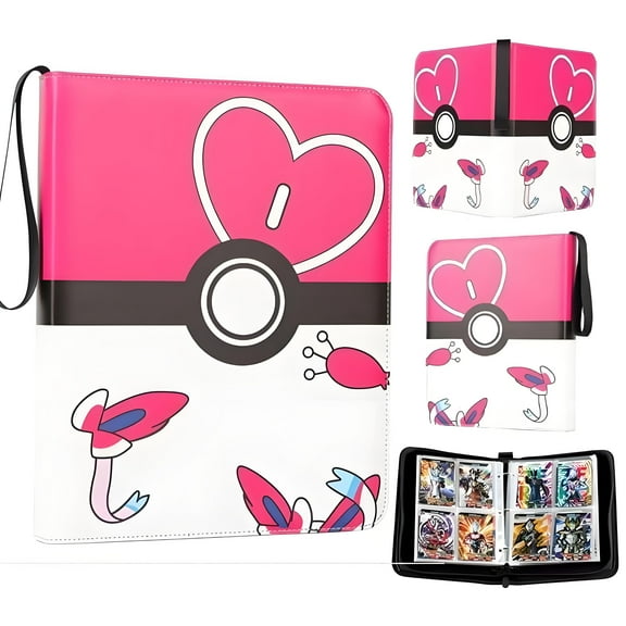 Trading Card Binder 4 Pocket, PU Cover Card Binder for 400 Cards, Premium Trading Card Holder Folders, Double Sided Pocket Card Album for MTG, TCG